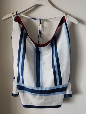 LOFT White Halter with Navy, Light Blue & Burgundy Accents